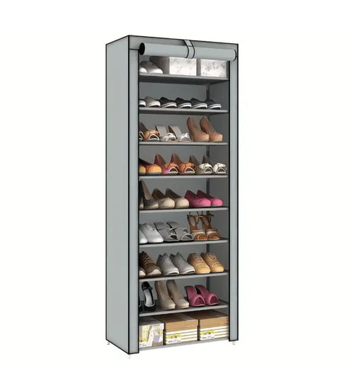 10-Tier Zipper Shoe Cabinet – Space-Saving Shoe Rack Organizer with Dust Cover