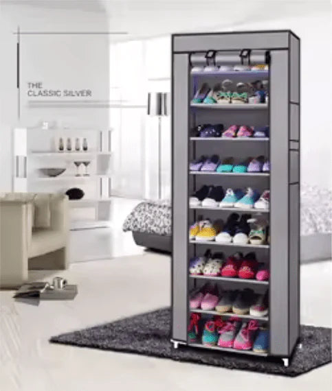 10-Tier Zipper Shoe Cabinet – Space-Saving Shoe Rack Organizer with Dust Cover