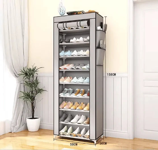 10-Tier Zipper Shoe Cabinet – Space-Saving Shoe Rack Organizer with Dust Cover