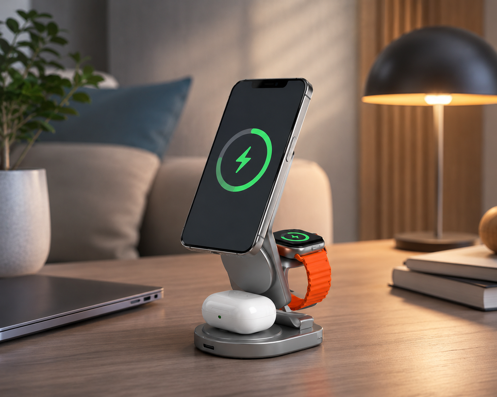 3-in-1 Wireless Charging Stand – Fast Charge for Phone, Watch & Earbuds